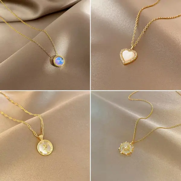 Wholesale Titanium Steel Simple Style Commute Inlay Color Block Zircon Pendant Necklace