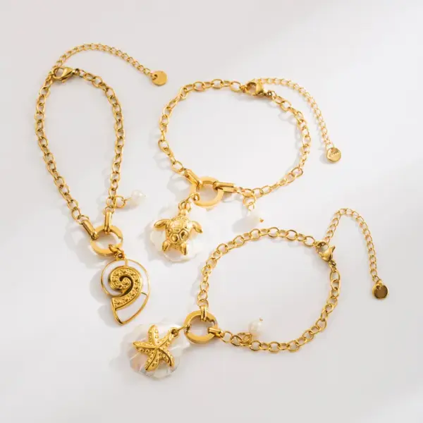 Wholesale Marine Style Starfish Conch 304 Stainless Steel Cable Chain Bracelets In Bulk