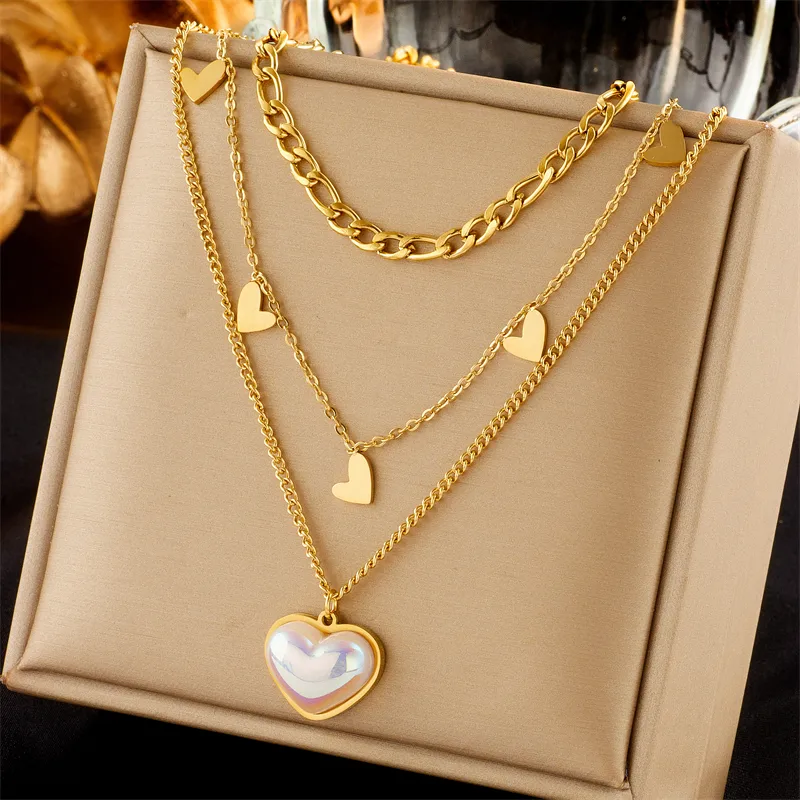 Wholesale PVD Coated 18K Gold Plated Heart Shape 304 Stainless Steel Simple Style Waterproof Non Tarnish 304 Stainless Steel Layered Necklaces