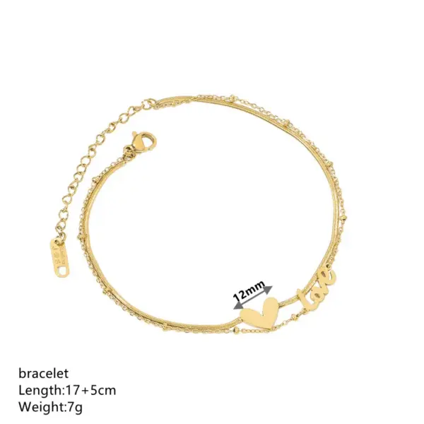 Wholesale 304 Stainless Steel Love Heart Shape PVD Coated 18K Real Gold Plated Elegant Romantic Solid Color Waterproof Non Tarnish Bracelets Anklet Necklace