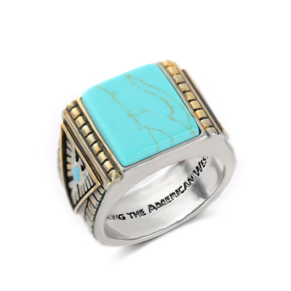 Wholesale Zhenrong wish North American Indian God Beast Western honor Thunderbird feather turquoise two-color electroplated ring