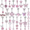 Wholesale Stainless Steel Pierced Pink Series Belly Button Ring Butterfly Heart Zirconia Embedded Belly Hoop Women's Fashion Jewelry