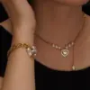 304 Stainless Steel Plastic Heart Shape Ion Plating (IP) 18K Gold Plated Elegant Waterproof Non Tarnish Beaded Pearl Regular Chain Gold Bracelets Necklace Jewelry Set