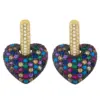 Wholesale Fashion Heart Inlaid Zircon Copper Artificial Gemstones 18k Gold Plated Earrings