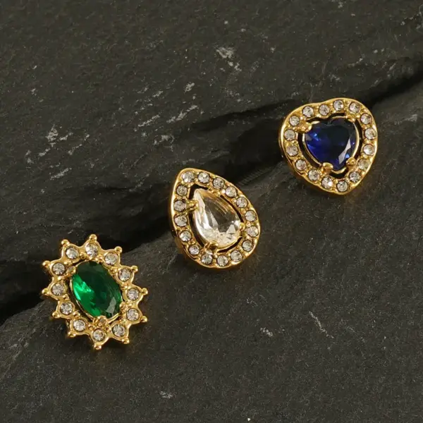 PVD Coated 18K Gold Plated Sun Water Droplets Heart Shape Stainless Steel Glam Waterproof Non Tarnish Ear Studs