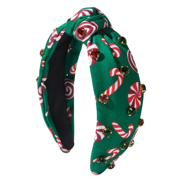 Wholesale Christmas headband, windmill cane print, rhinestone-studded Christmas hair aessory for women