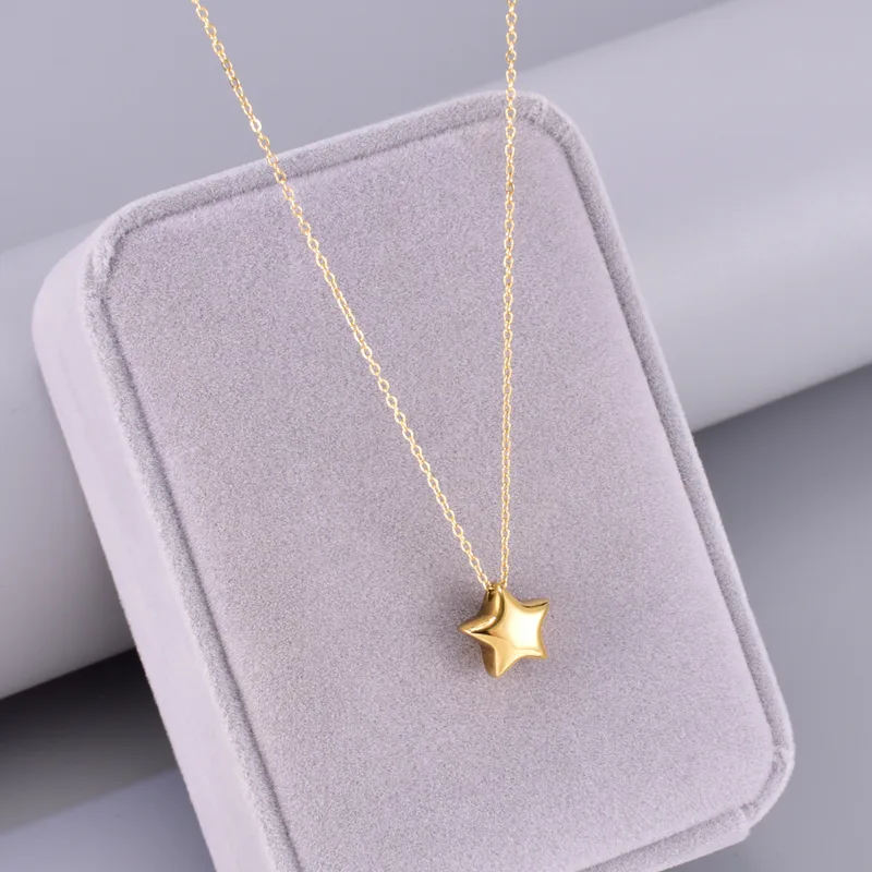 Wholesale 304 Stainless Steel Star PVD Coated 18K Real Gold Plated Elegant Simple Style Waterproof Non Tarnish Plating Cable Chain Pendant Necklace