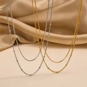 PVD Coated Real Gold Plated Solid Color 201 Stainless Steel IG Style Simple Style Waterproof Non Tarnish 201 Stainless Steel Double Layer Necklaces