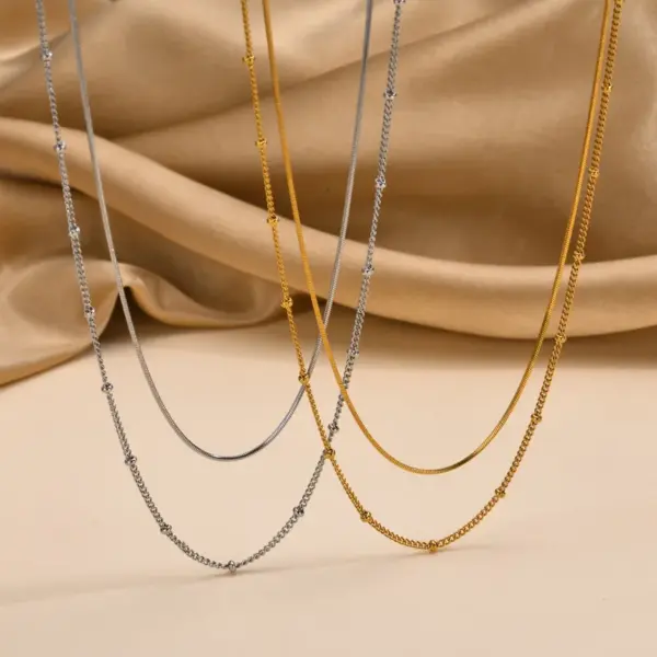PVD Coated Real Gold Plated Solid Color 201 Stainless Steel IG Style Simple Style Waterproof Non Tarnish 201 Stainless Steel Double Layer Necklaces