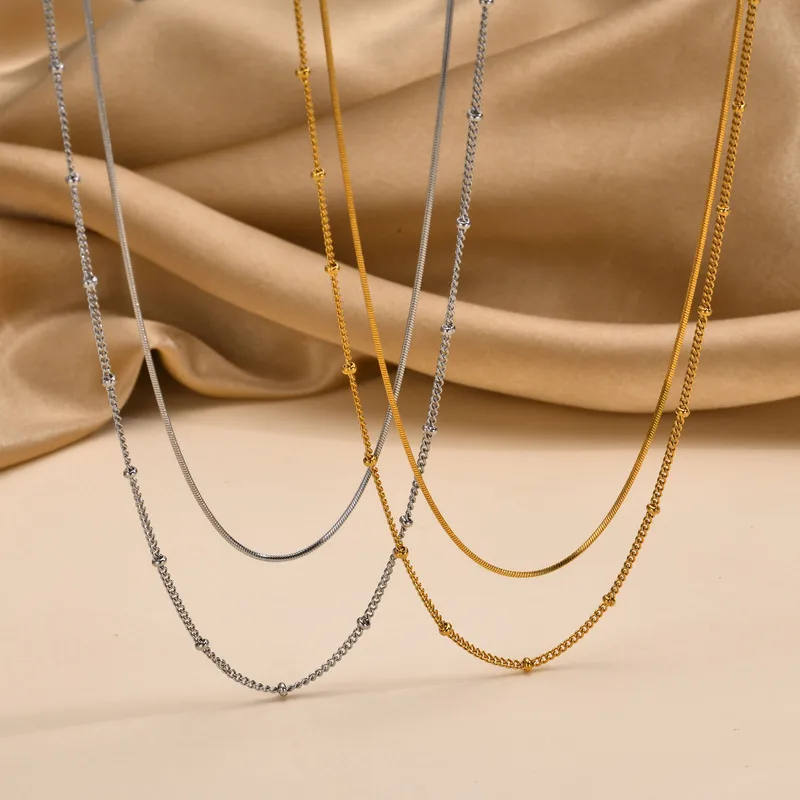 Wholesale PVD Coated Real Gold Plated Solid Color 201 Stainless Steel IG Style Simple Style Waterproof Non Tarnish 201 Stainless Steel Double Layer Ne