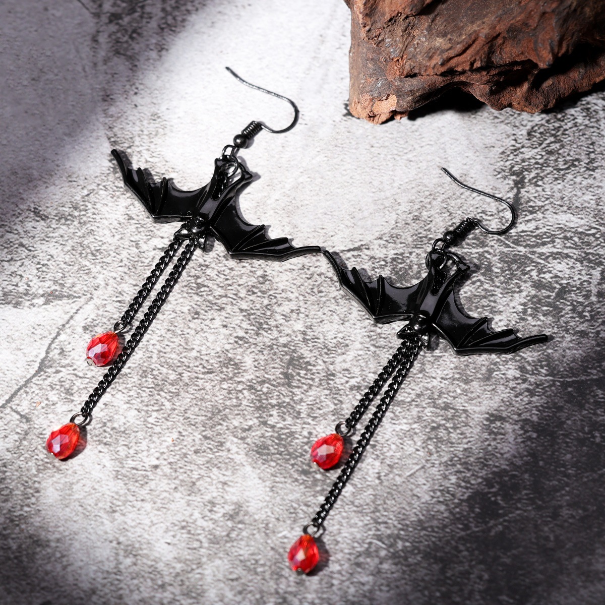 Wholesale dark punk gothic style exaerated red tearop bat earrings