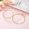 Wholesale Valentine's Day Jewelry 201 Stainless Steel Imitation Gold Plated Heart-Shaped Zircon Couple Bracelet Two-Piece Set Waterproof Non-Fading Cuban Chain