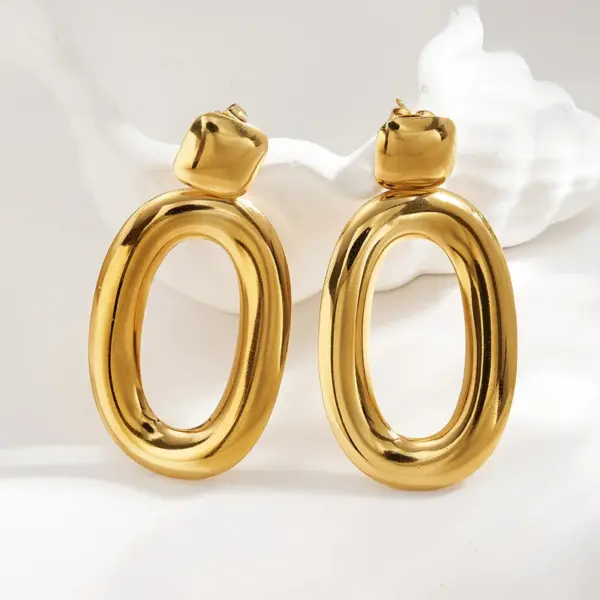 European And American Hot-Selling INS Style 304 Stainless Steel Inner Electroplated Sun Oval Hollow Elegant Acrylic Earrings