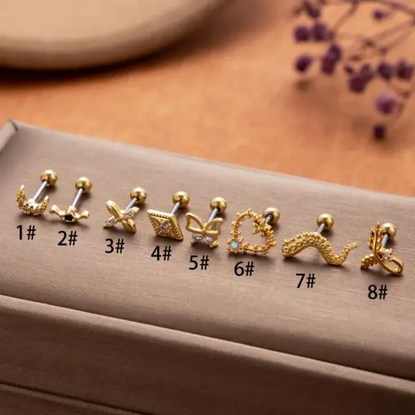 1 Piece Ear Cartilage Rings & Studs Vintage Style French Style Simple Style Moon Heart Shape Butterfly 316L Stainless Steel Copper Waterproof Non Tarnish Surgical Steel Zircon