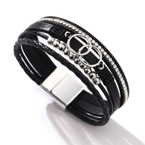 Wholesale PU leather colorful ring gold bead hand-woven leather bracelet