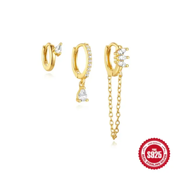 Wholesale 1 Set 925 Sterling Silver Zircon Geometric Earrings