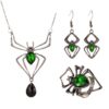 Wholesale Jewelry personality exaggerated three-piece necklace earrings ring vintage emerald suit accessories