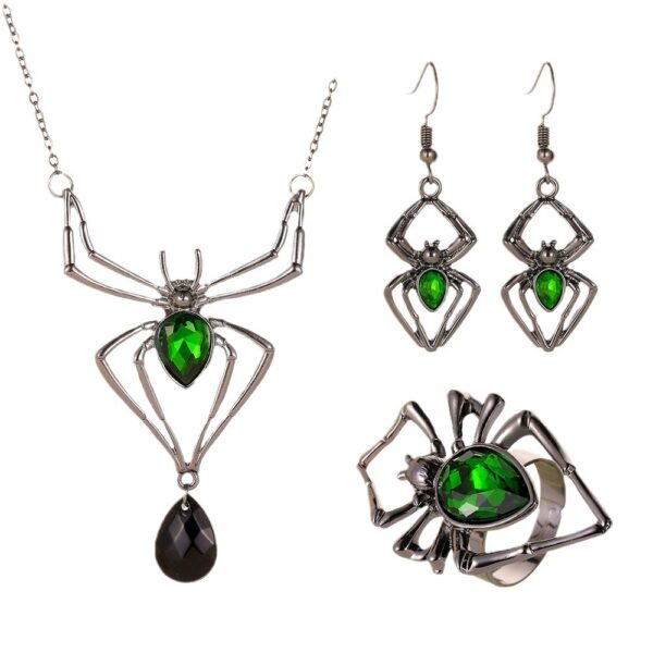 Wholesale Jewelry personality exaggerated three-piece necklace earrings ring vintage emerald suit accessories