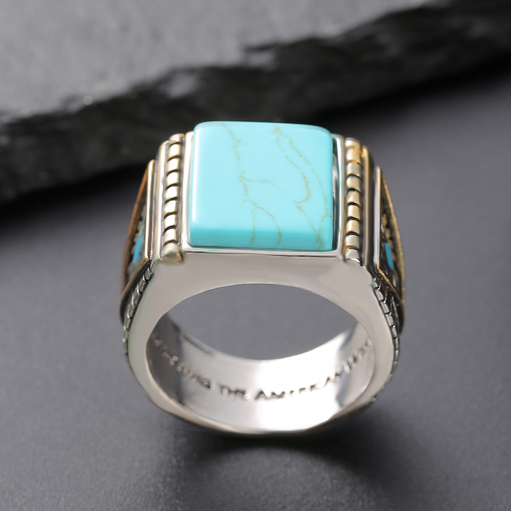 Wholesale Zhenrong wish North American Indian God Beast Western honor Thunderbird feather turquoise two-color electroplated ring
