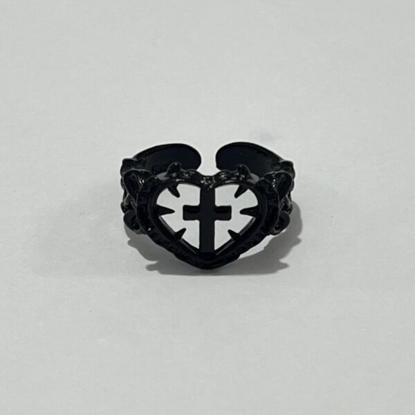 Wholesale New Silver-Plated Monastery Cross Love Ring Gothic Style Retro Niche Dyed Black European and American Style Cross-Border Ring