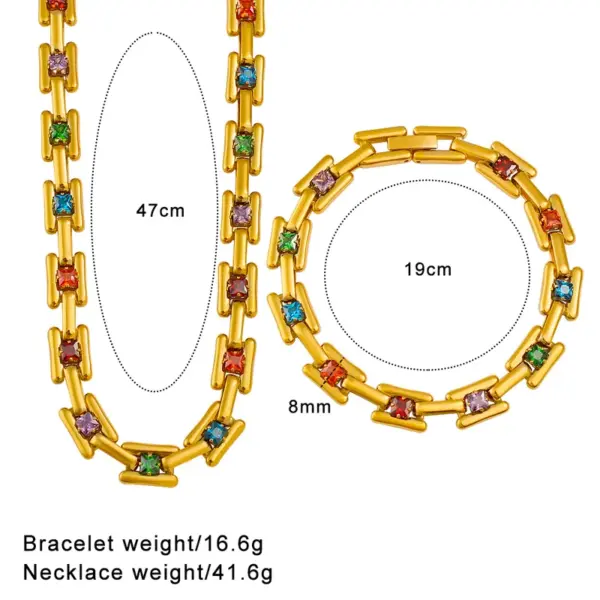 PVD Coated 18K Gold Real Gold Plated Square 304 Stainless Steel Casual Waterproof Non Tarnish Bracelets Necklace Jewelry Set