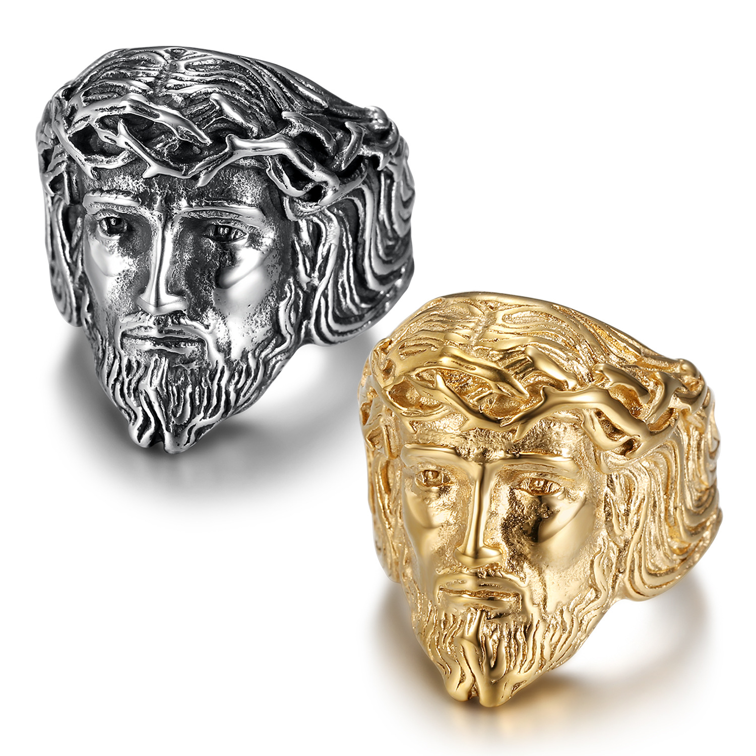 Wholesale European and American Cross-border Hot Selling Ring Vintage Stainless Steel lished Gold Plated YS Figure Men's Ring