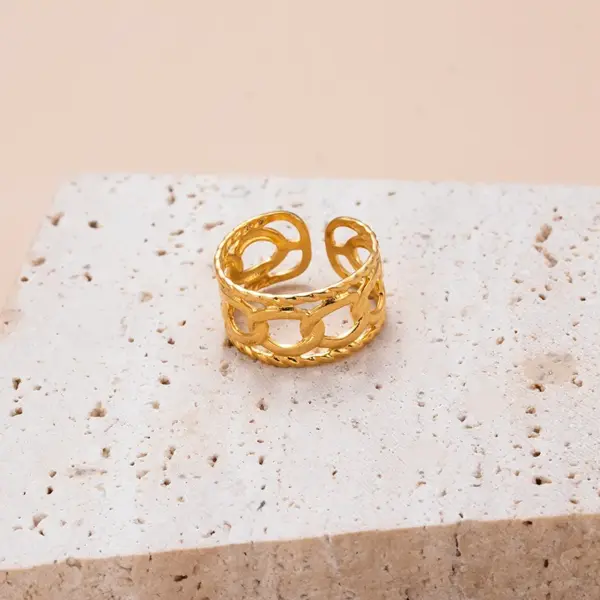 PVD Coated Stripe Solid Color 304 Stainless Steel Retro Waterproof Non Tarnish Open Ring