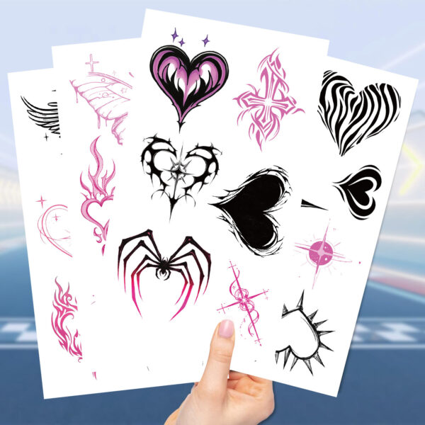 Wholesale Cartoon Y2K pink black love tattoo stickers waterproof holiday party children disposable tattoo stickers
