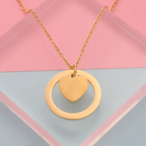 304 Stainless Steel Customization Laser Engraving Heart Shape PVD Coated 18K Real Gold Plated Simple Style Classic Style Waterproof Non Tarnish Rose Gold Gold Silver Pendant Necklace