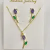 oly-3c1b1b8362cae809d2b78d9e27318888 Wholesale Jewelry Casual Modern Style Sweet Tulips Copper Zircon 18K Gold Plated lishing Inlay Jewelry Set Cable Chain