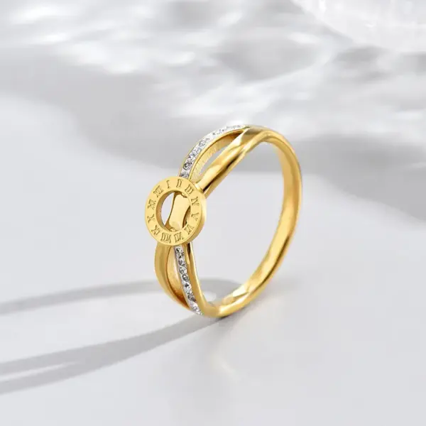 Wholesale PVD Coated Real Gold Plated 14K Gold Geometric 304 Stainless Steel Retro Classic Style Waterproof Non Tarnish Rings