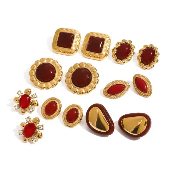 PVD Coated Real Gold Plated 18K Gold Geometric 304 Stainless Steel Elegant Waterproof Non Tarnish Ear Studs