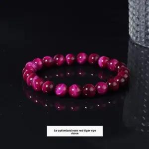 5a Optimized Rose Red Tiger Eye Stone Bracelet / Diameter 10.1-10.8mm (about 17-19 Pieces)