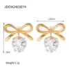 Wholesale 304 Stainless Steel Heart Shape Bow Knot PVD Coated Zircon Real Gold Plated 18K Gold Elegant Sweet Waterproof Non Tarnish Inlay Ear Studs