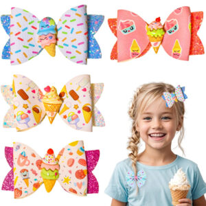 Wholesale Shiny Ice Cream Bow Double Layer Bow Girl Baby Cloth Clip Bow