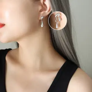 F142-Steel Asymmetric Earrings