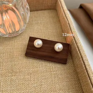 Silver Needle Simple Pearl Stud Earrings about 1.2cm