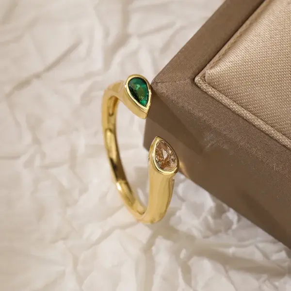 Wholesale Simple Style Water Droplets Copper 18k Gold Plated Zircon Open Rings In Bulk