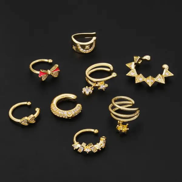 1 Piece Vintage Style Cool Style Geometric Heart Shape Bow Knot Plating Inlay Copper Zircon Ear Cus