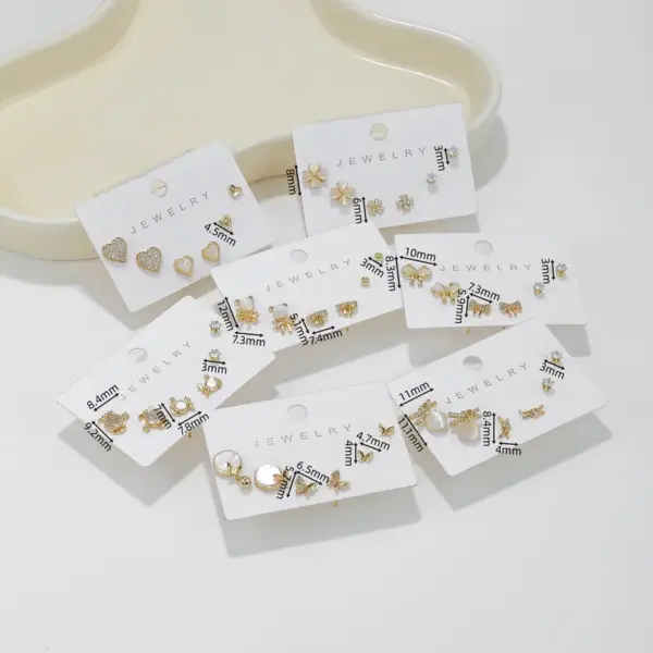 1 Set Simple Style Geometric Plating Inlay Brass Cat's Eye Stone Shell Zircon Ear Studs