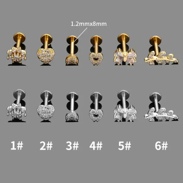 1 Piece Lip Rings Simple Style Commute Leaves Heart Shape Flower 316L Stainless Steel Waterproof Non Tarnish Surgical Steel Zircon Ion Plating (IP) 18K Gold Plated Ear Cartilage Rings & Studs