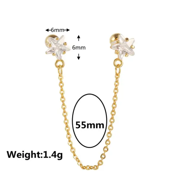 Wholesale Fashion Chain Five-pointed Star Double Pierced Ball Stud Copper Earrings