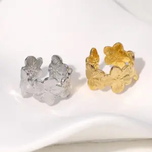 Wholesale PVD Coated Real Gold Plated 18K Gold Flower 304 Stainless Steel IG Style Pastoral Simple Style Waterproof Non Tarnish Open Rings