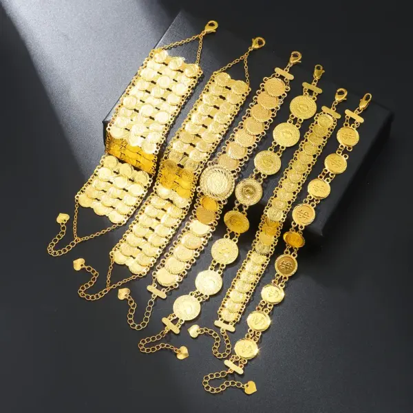 Wholesale Retro Roman Style Coin Copper Plating 18k Gold Plated Bracelets