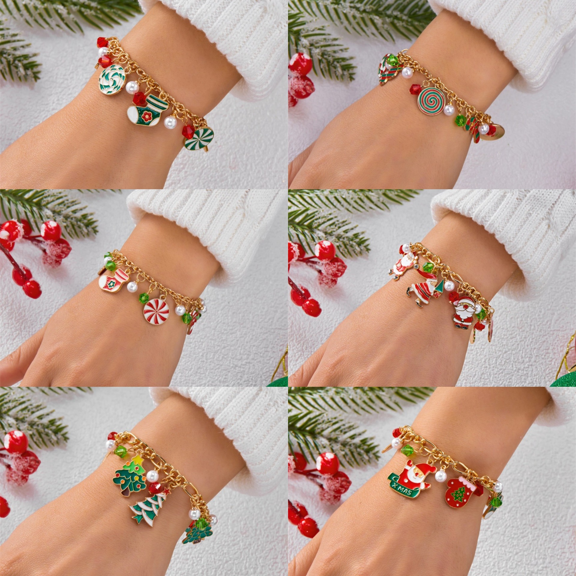Wholesale Creative Christmas Jewelry: , Christmas Tree, Multicolored Candy Pendant, Pearl Paper Card Bracelet