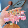 Wholesale Shake the sound explosion acrylic oil snowflake pink key chain car pendant exquisite schoolbag key ring pendant