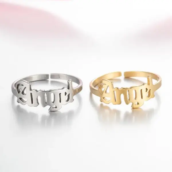 Wholesale PVD Coated 18K Gold Real Gold Plated Letter 201 Stainless Steel Fashion Waterproof Non Tarnish Rings
