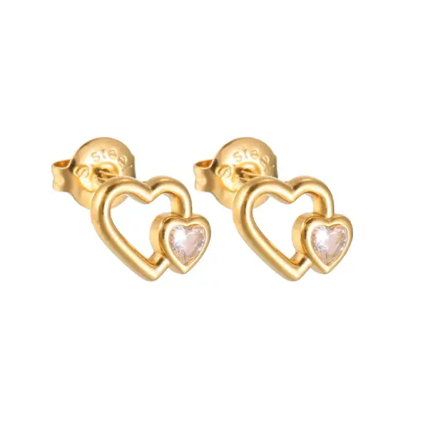Wholesale 1 Pair IG Style Heart Shape Plating 304 Stainless Steel Zircon Ear Studs
