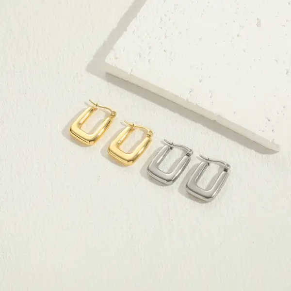 Wholesale 304 Stainless Steel Triangle Square PVD Coated Elegant Retro Hollow Out Gold Earrings