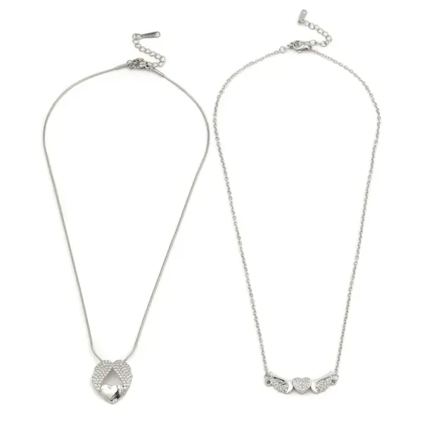 Wholesale Copper Vintage Style Plating Inlay Heart Shape Wings Zircon Pendant Necklace